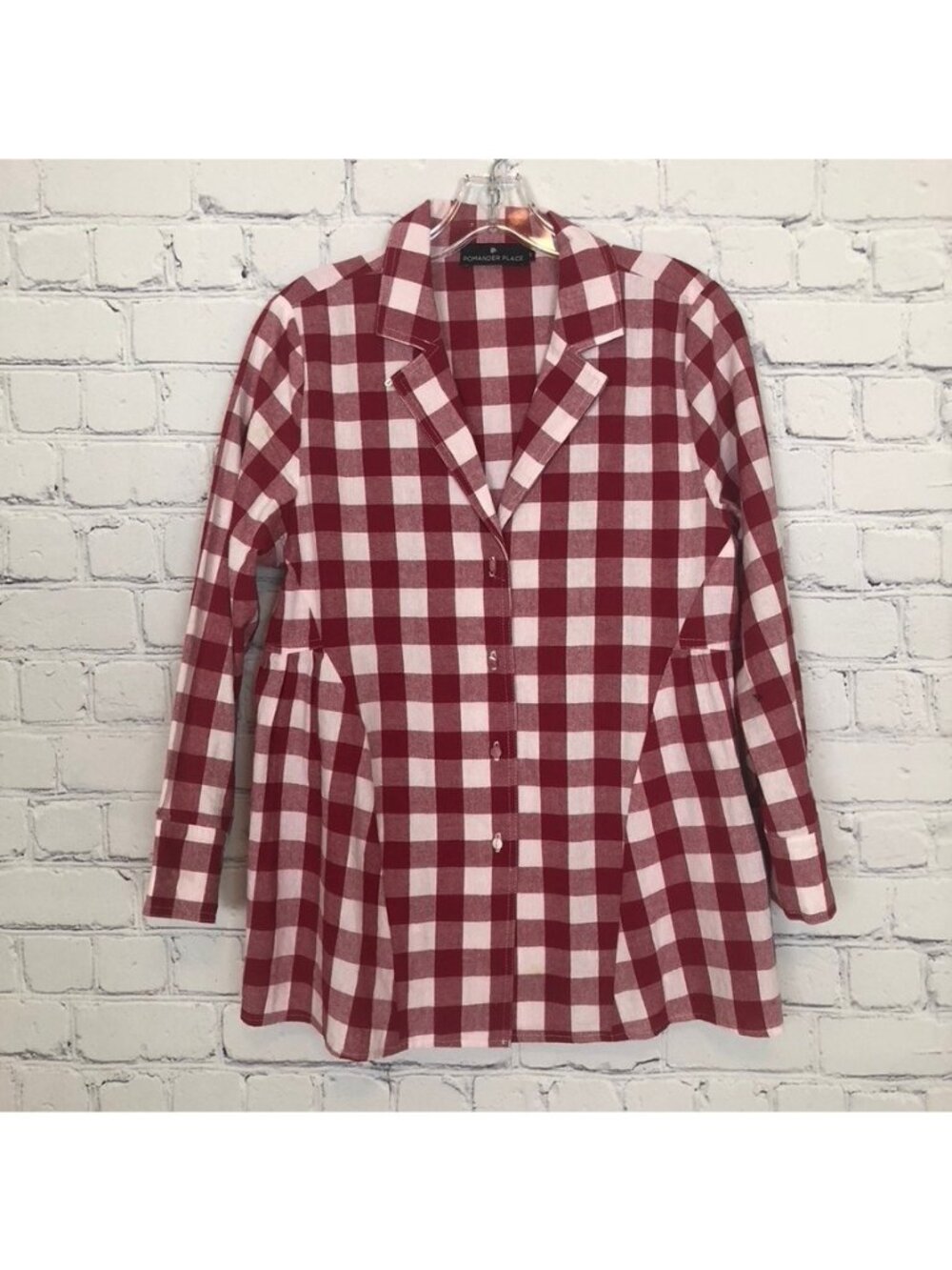 Pomander Place Apple Red Gingham Scarlett Buttondown Shirt Size S